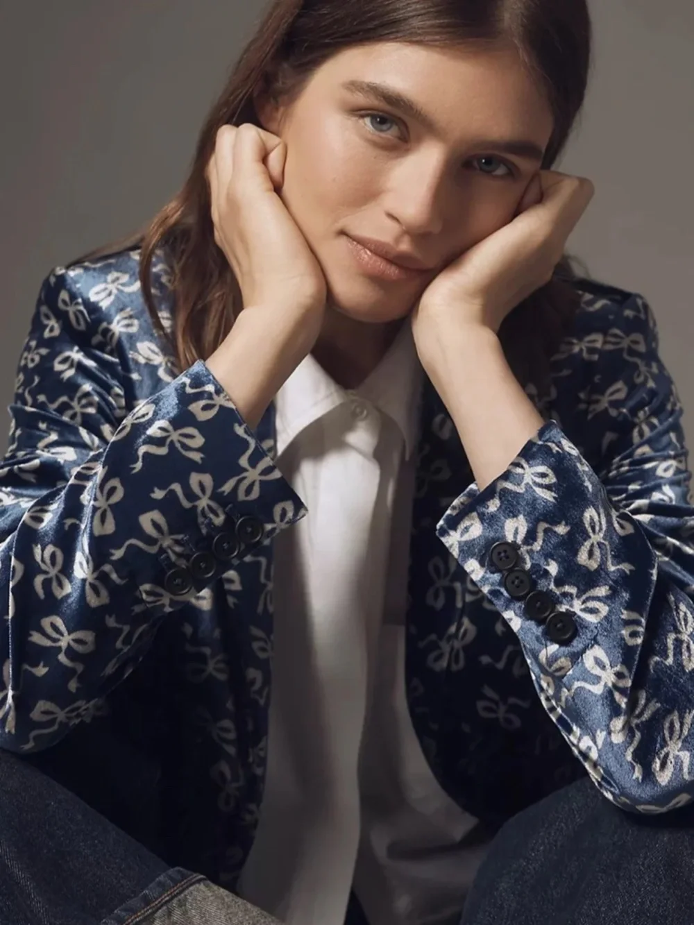 Anthropologie Maeve Tessie Blazer: Bow Print Velvet Edition